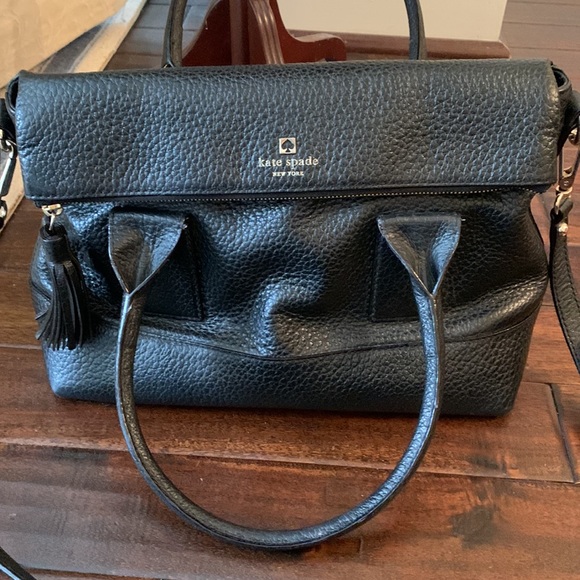 Kate Spade ♠️ Black Pebble Leather Satchel with Shoulder Strap - Picture 2 of 12